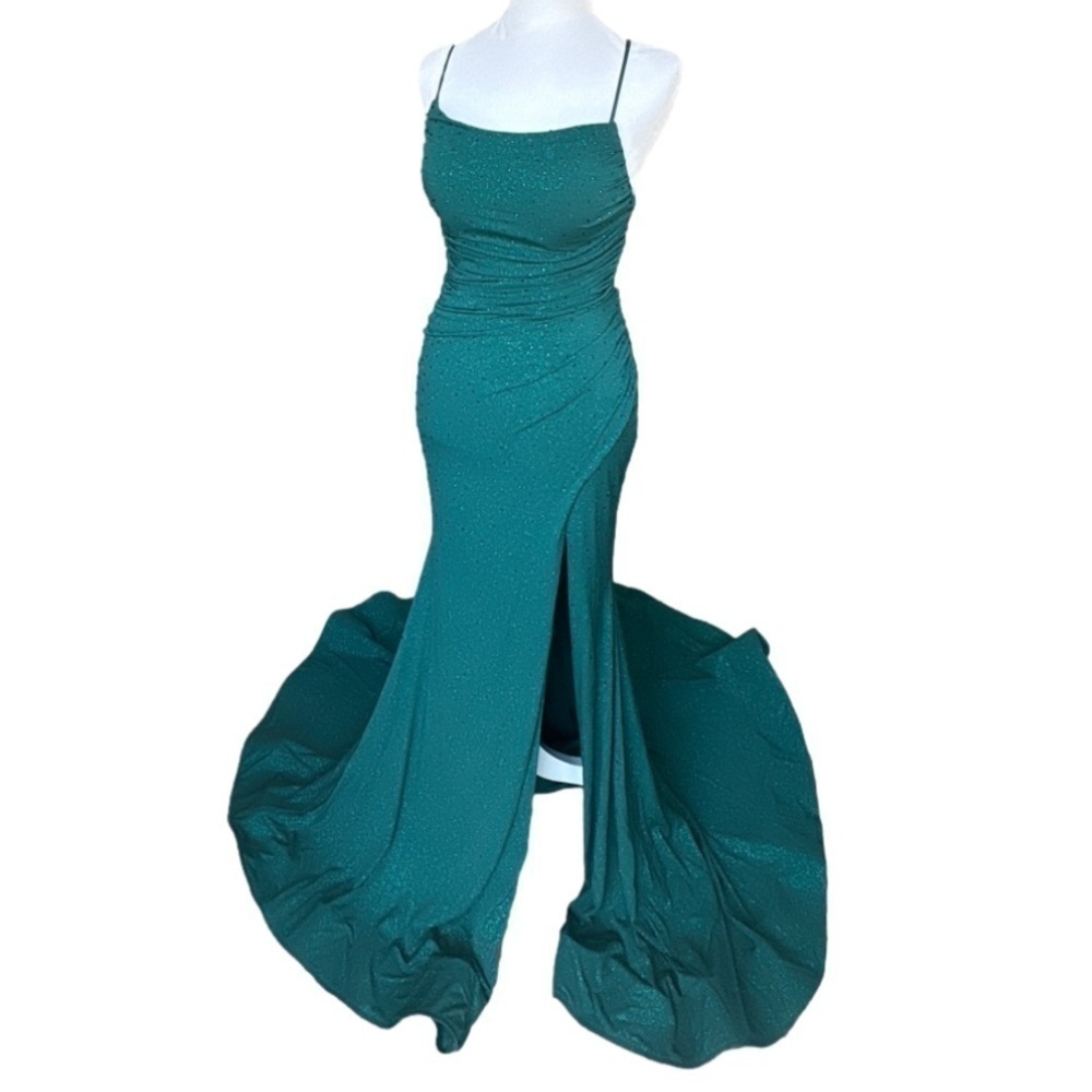 Amarra Gown Emerald green sequence lace up back mermaid size like new 0 - Picture 6 of 16